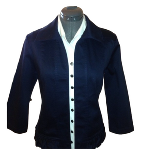 CHRISTOPHER & BANKS Navy Jacket, ruche hem. Size S